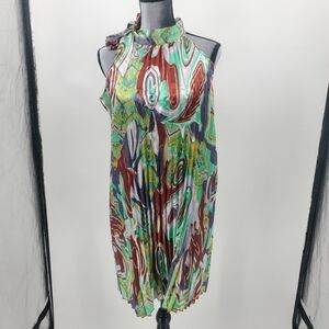 ◇◇ Vixen Halterneck Pleated Abstract Print Trapeze Dress Size Large NWT